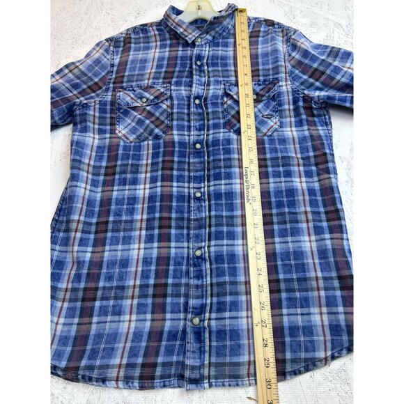 Buffalo David Bitton Men’s L Blue Plaid Long Sleeve Pearl Snap Lightweight - Picture 10 of 11